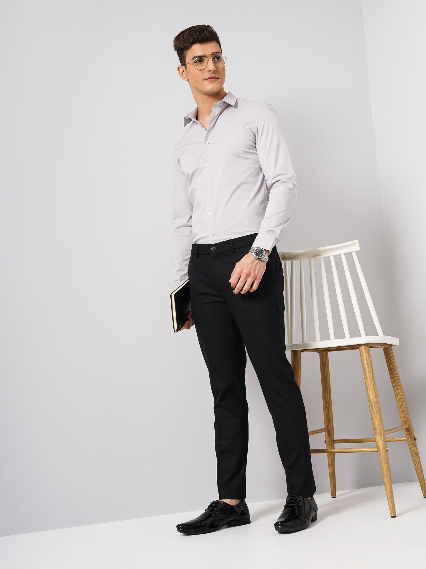 Celio* Solid Slim Fit Cotton Grey Shirt