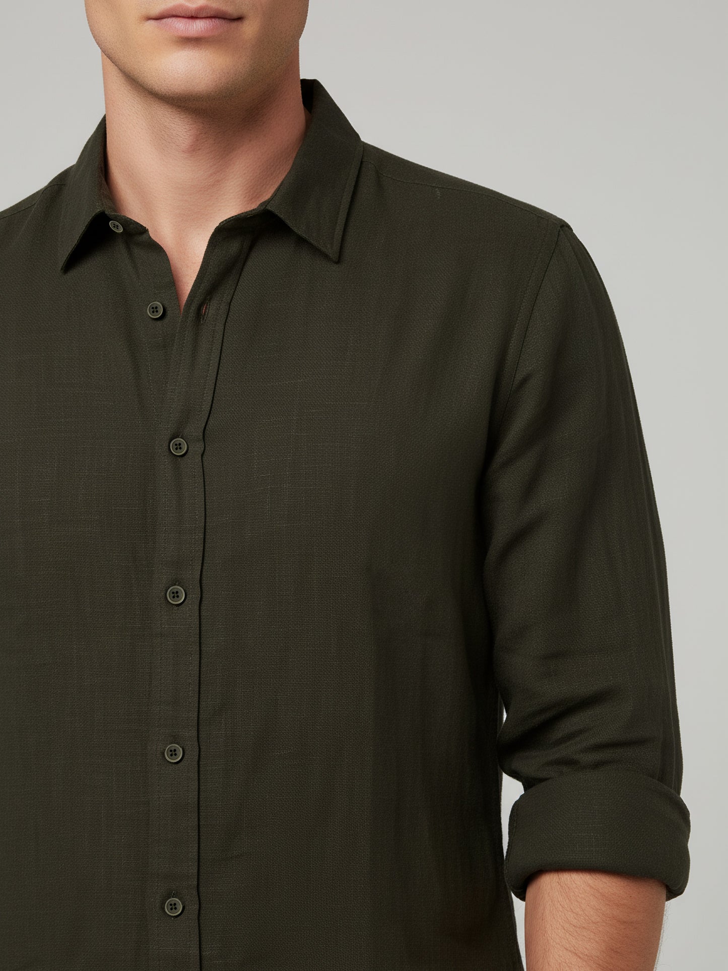 *Celio Men Olive Solid Regular Fit Cotton Shirts