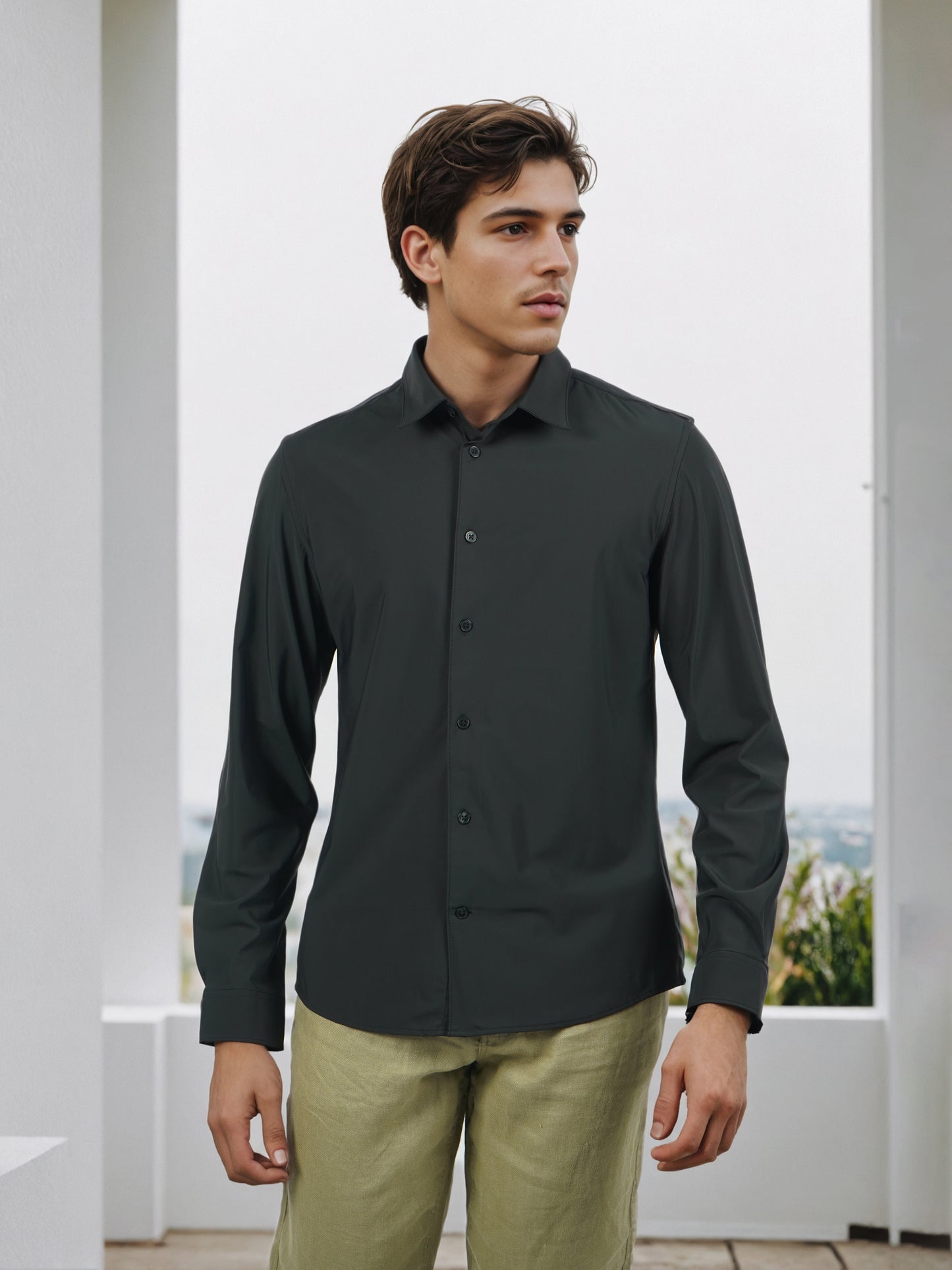 Celio* Men Black Solid Slim Fit Nylon Shirts