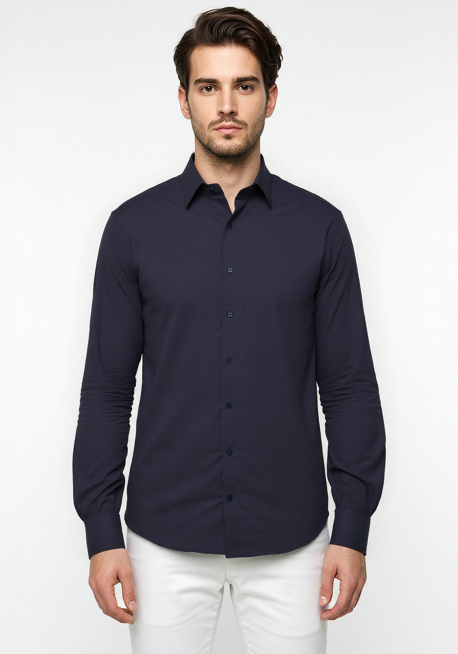 Celio* Men Navy Blue Solid Regular Fit Cotton Shirt
