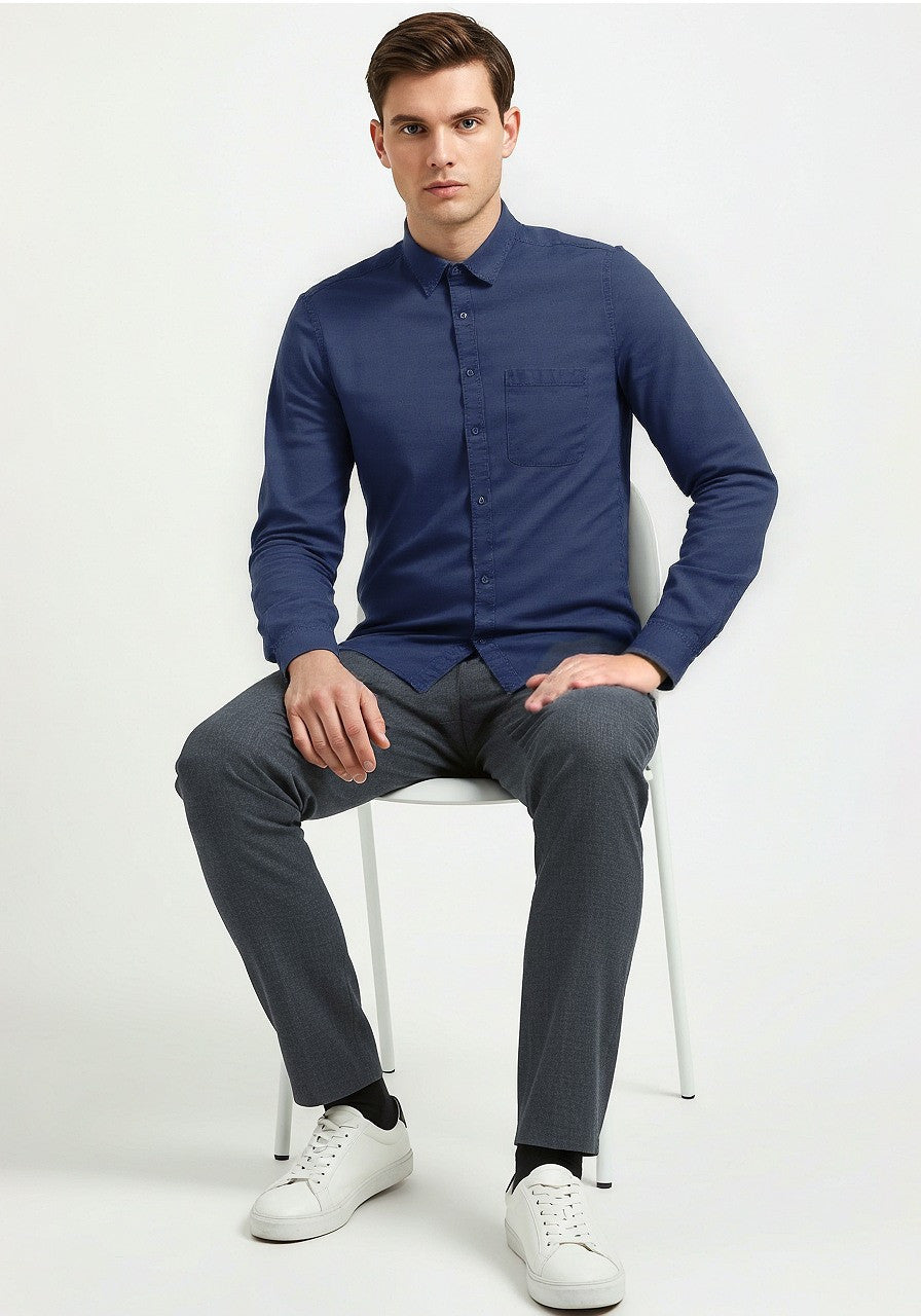 Celio* Cotton Men Blue Regular Fit Solid Shirts