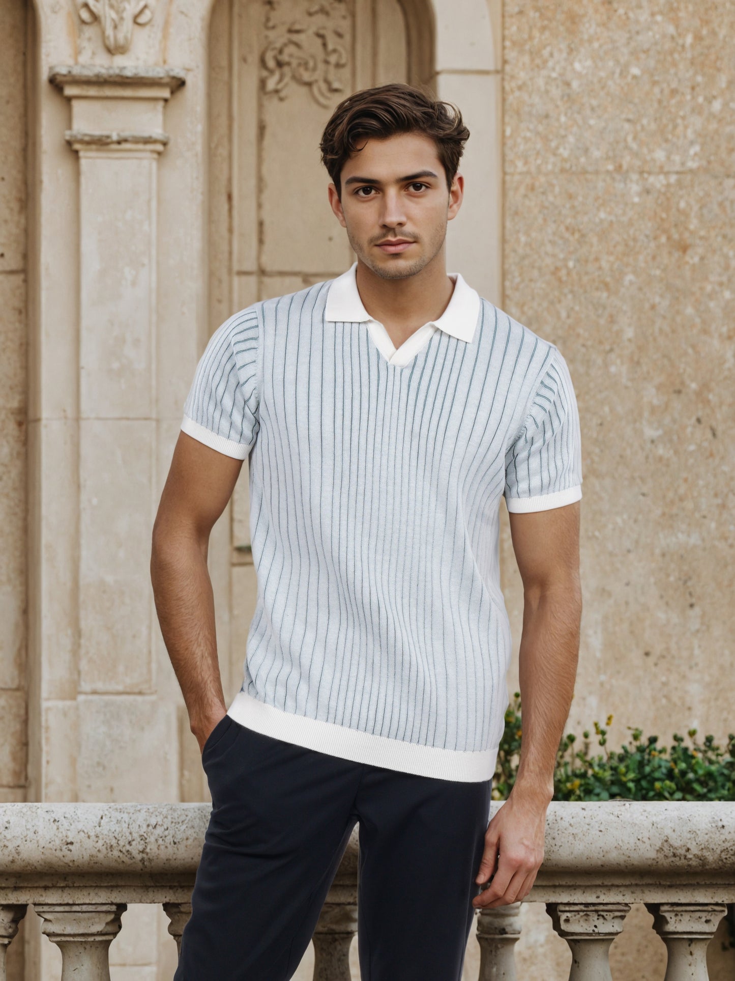 Celio* Men White Striped Regular Fit Cotton T-Shirt