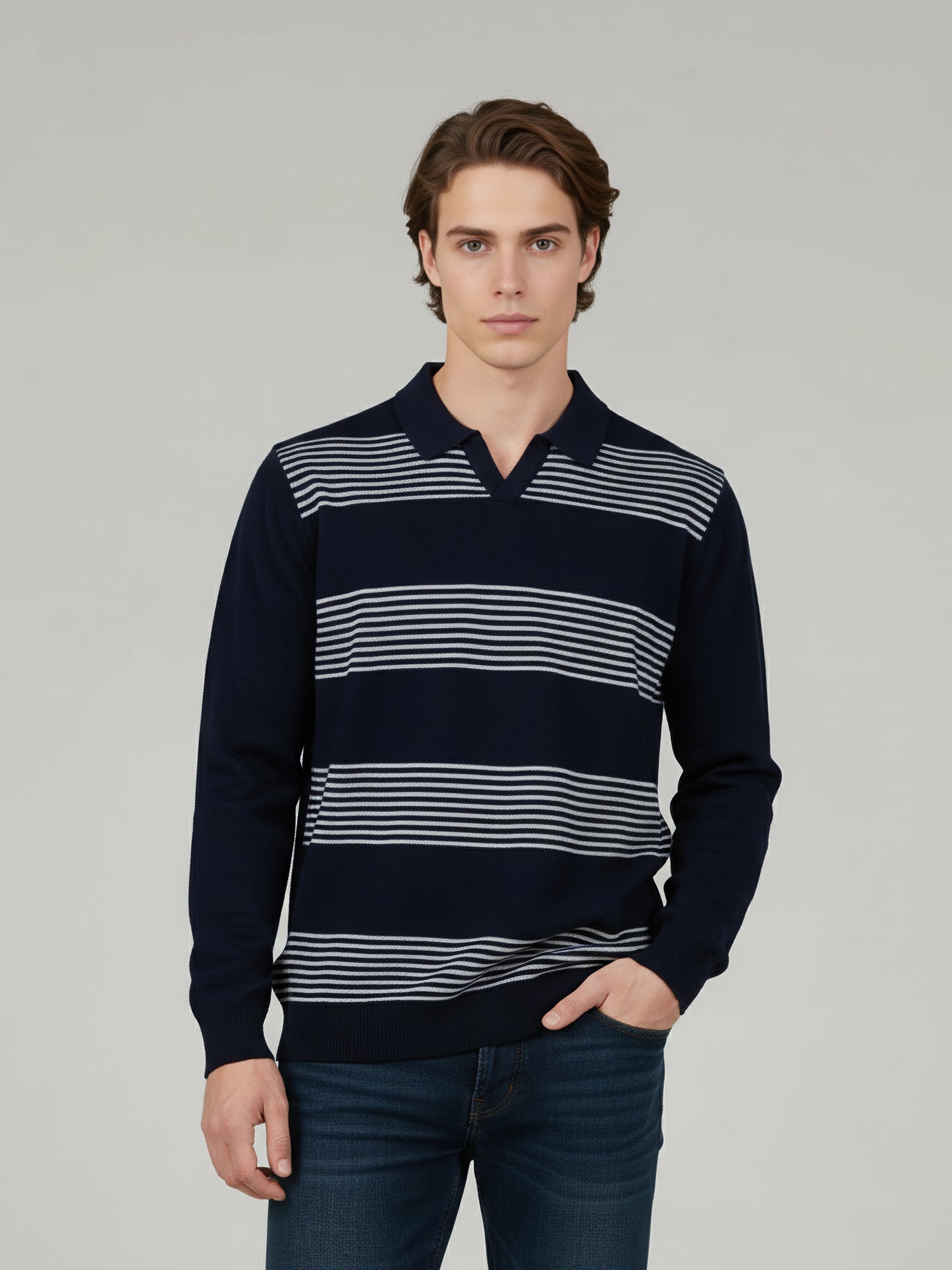 Celio* Men Navy Blue Striped Regular Fit Cotton T-Shirts
