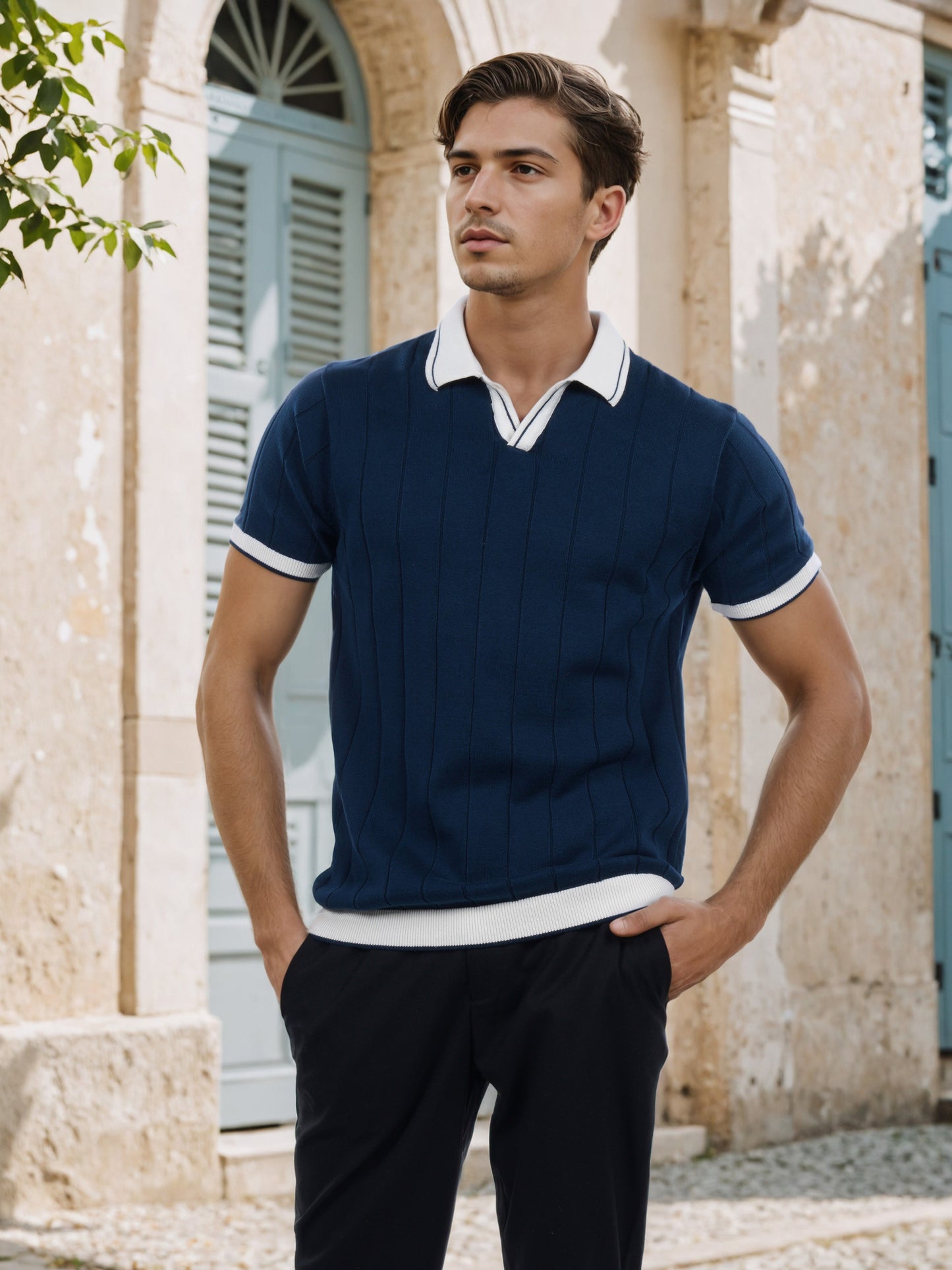 Celio* Men Navy Blue Striped Regular Fit Cotton T-Shirt