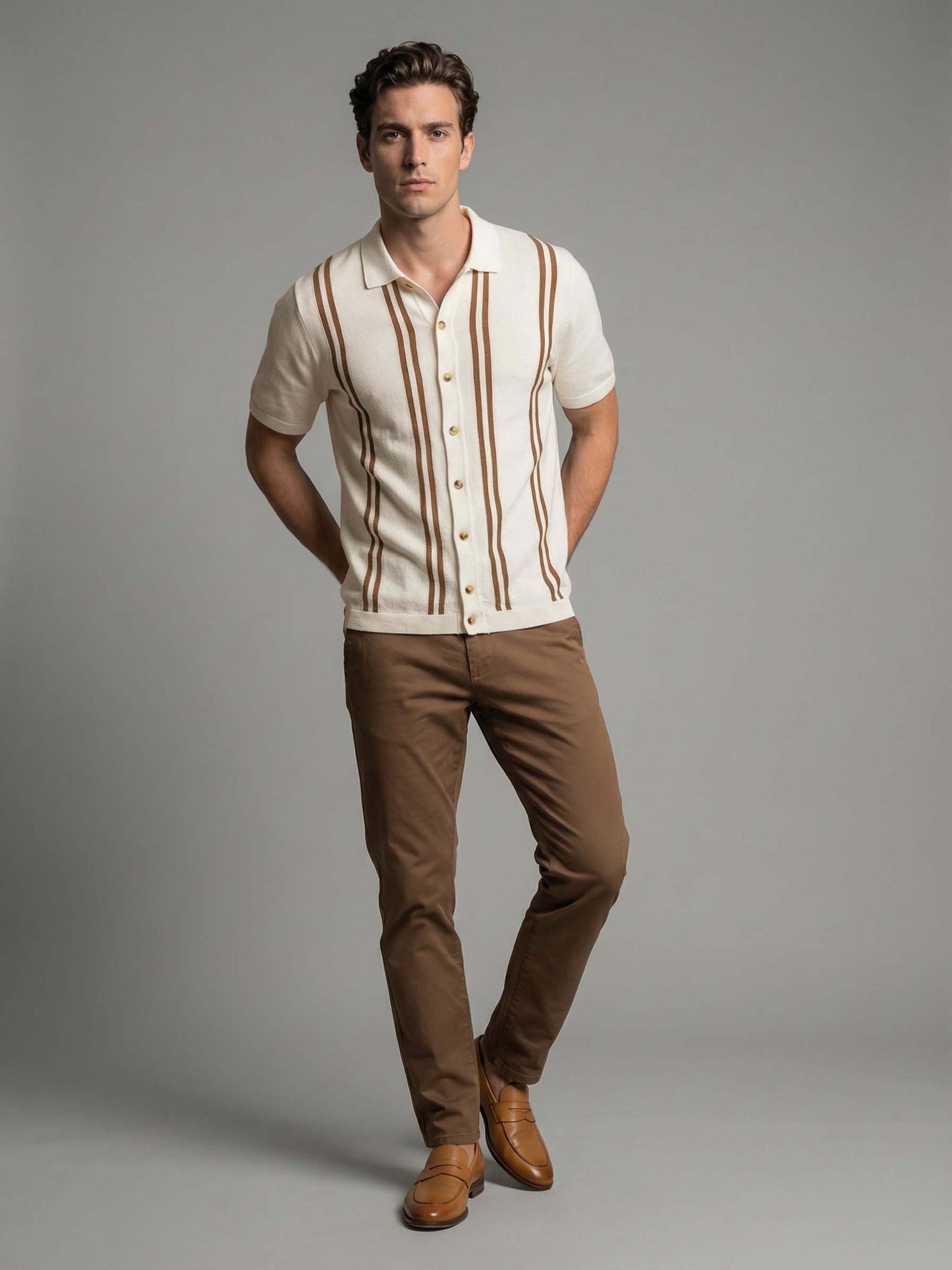 Celio* Men Off White Striped Regular Fit Cotton T-Shirts