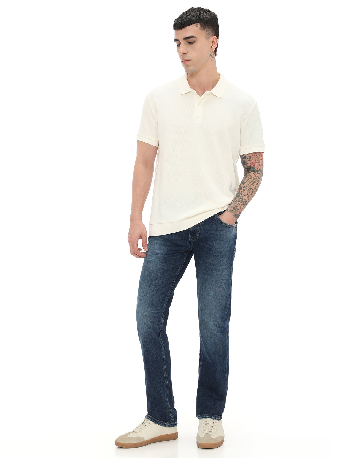 Regular Fit Polycotton Solid Tshirts - Off White