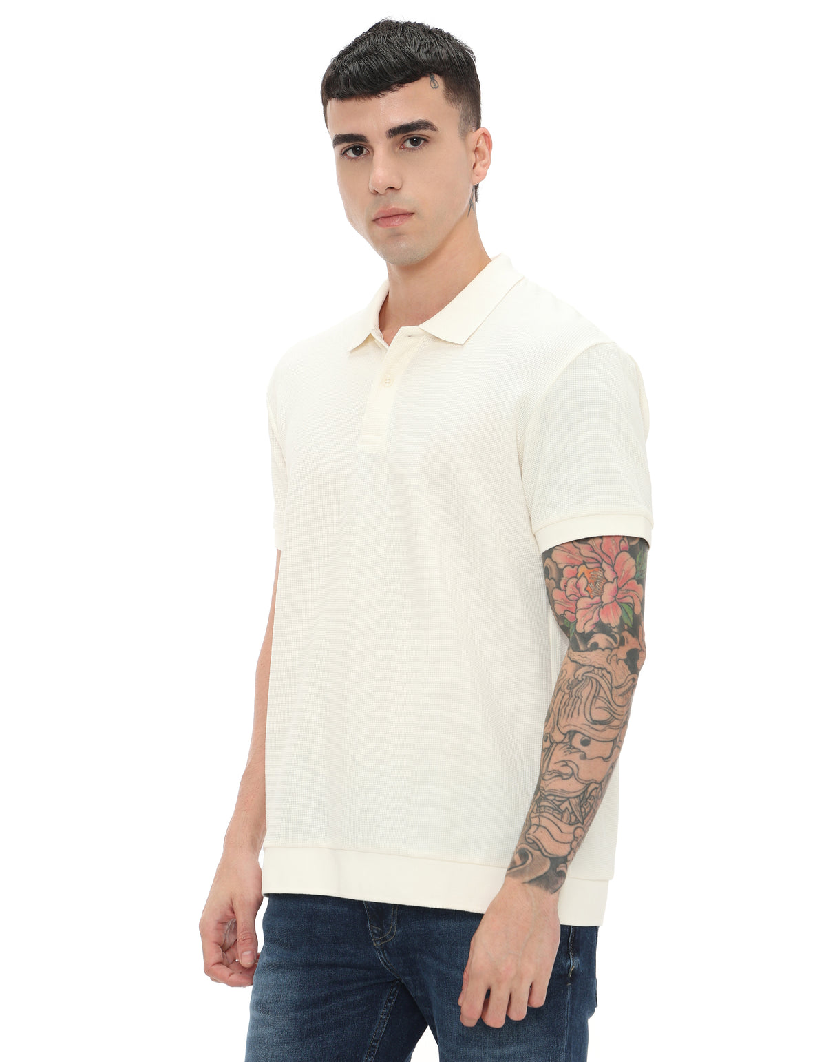 Regular Fit Polycotton Solid Tshirts - Off White