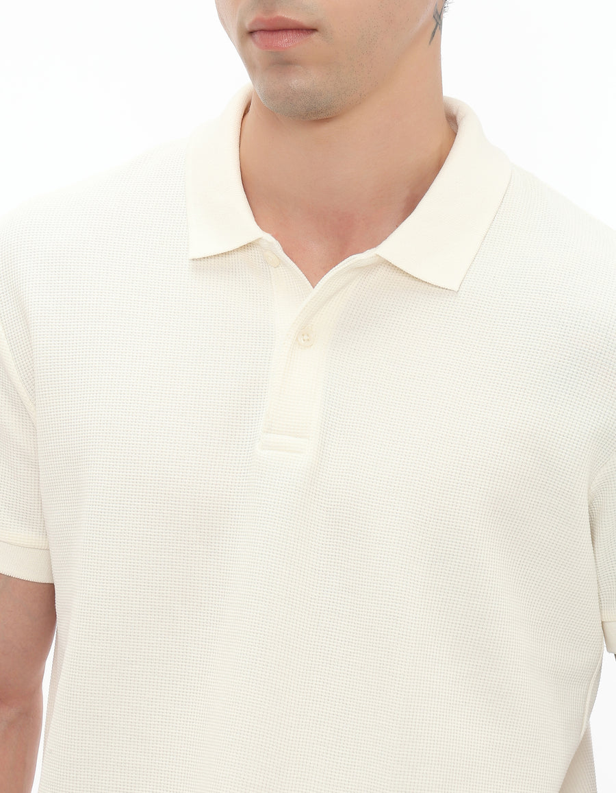 Regular Fit Polycotton Solid Tshirts - Off White