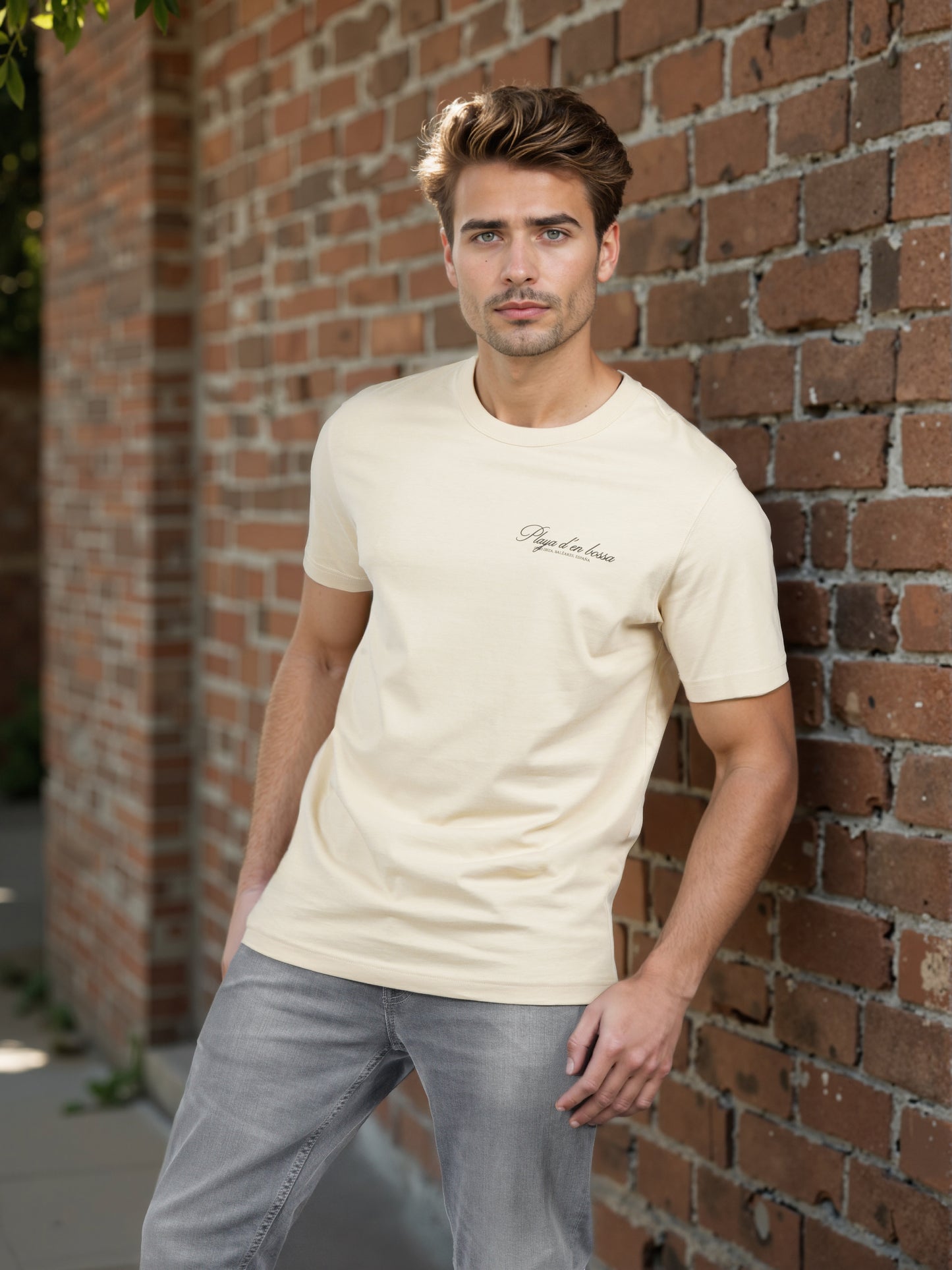Celio* Men Beige Printed Boxy Fit Cotton T-shirt
