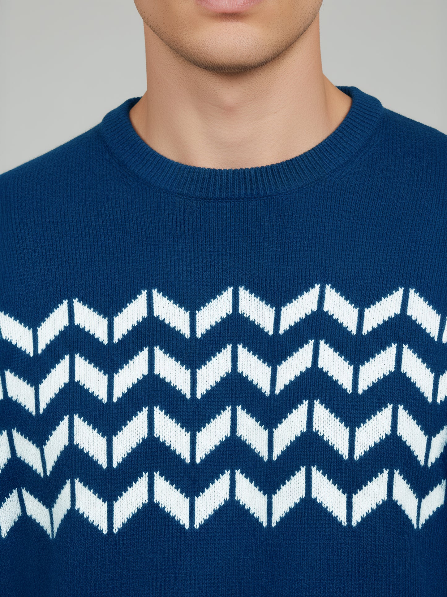 Celio* Men Blue Striped Regular Fit Cotton Sweaters