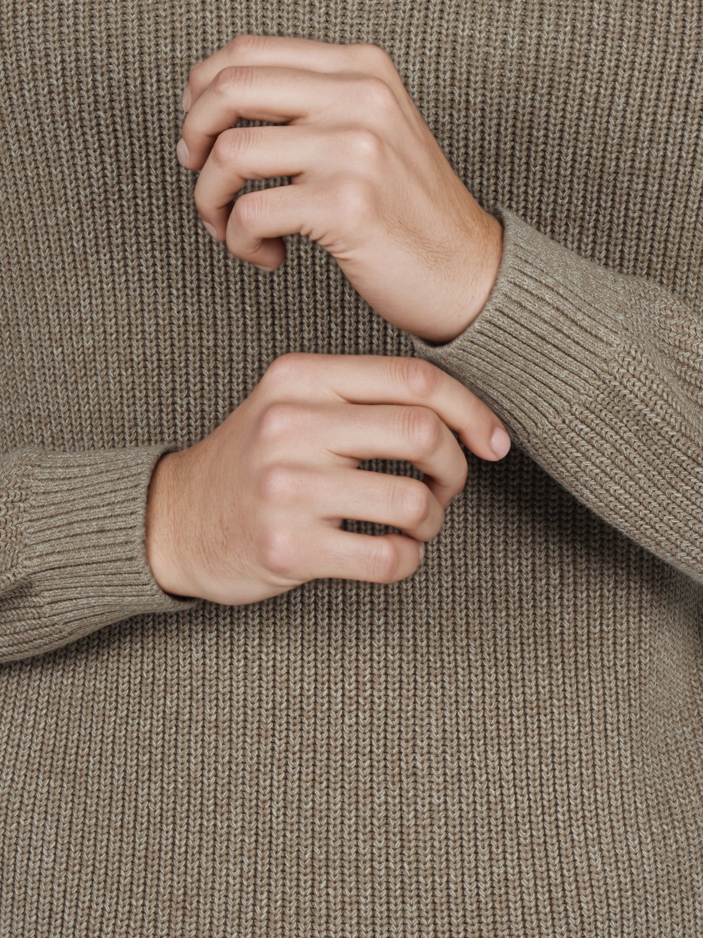 Celio* Men Beige Solid Regular Fit Cotton Sweaters