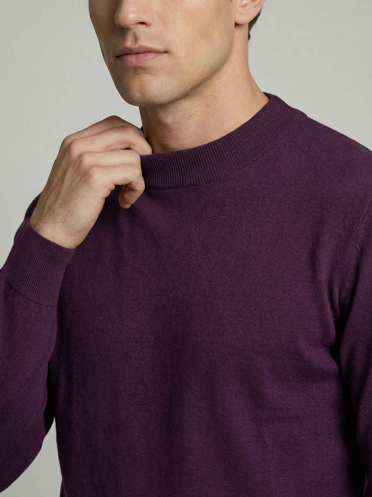 Celio* Men Purple Solid Regular Fit Cotton Sweaters