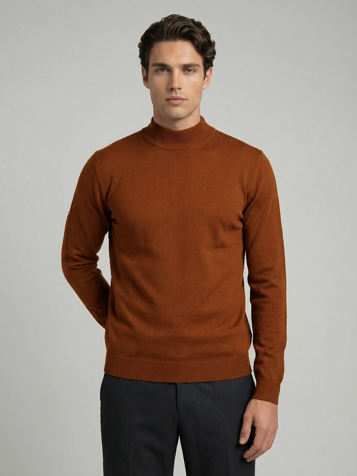 Celio* Men Brown Solid Regular Fit Cotton Sweaters