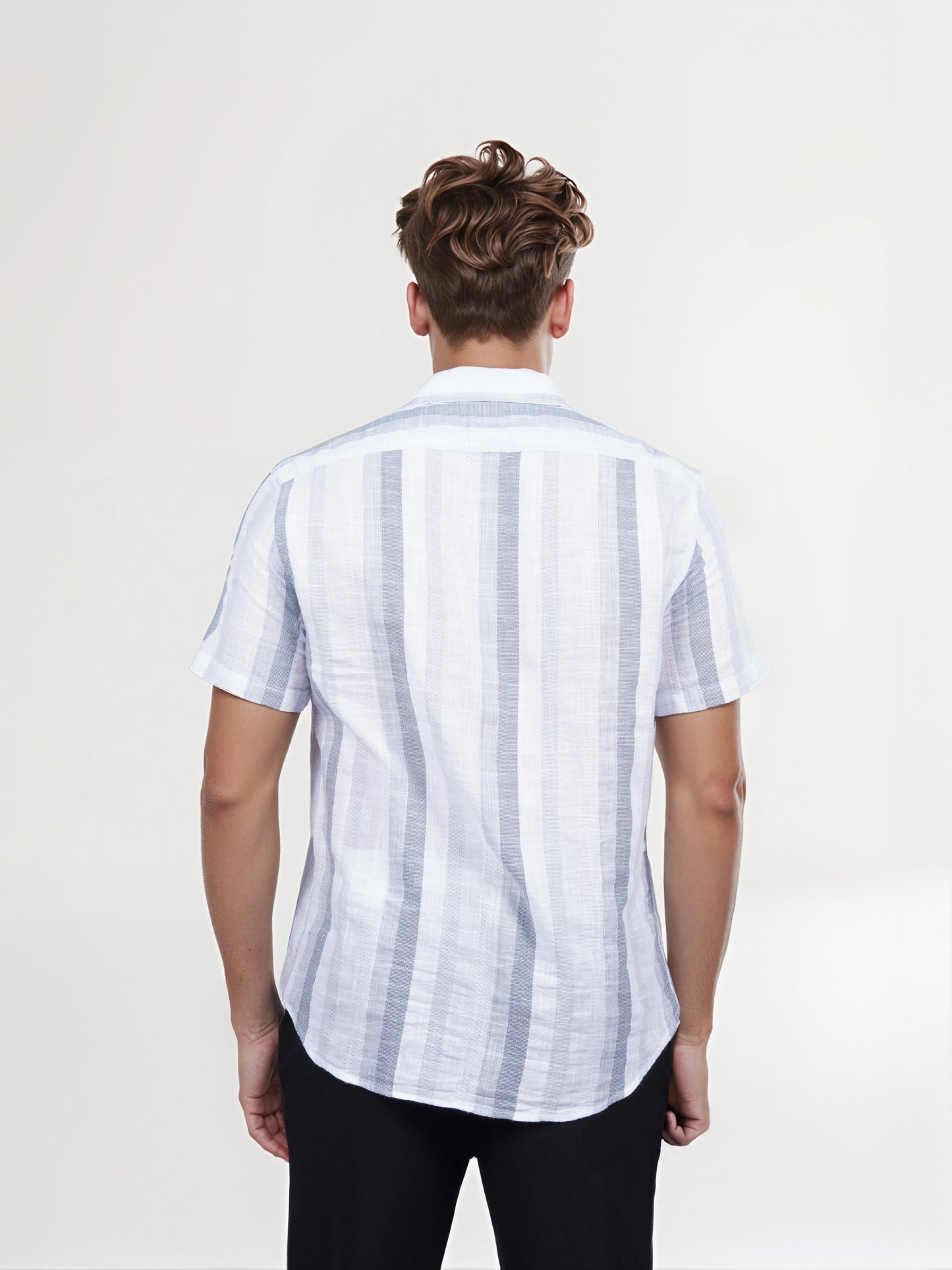 Celio* Men Grey Striped Regular Fit Cotton Shirt