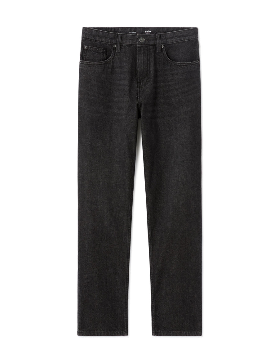 Loose Fit 100% Cotton Jeans - Washed Black