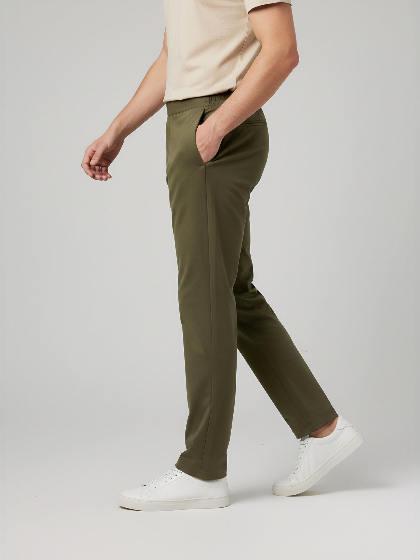 Celio* Polyester Slim Fit Men Olive Solid Trousers