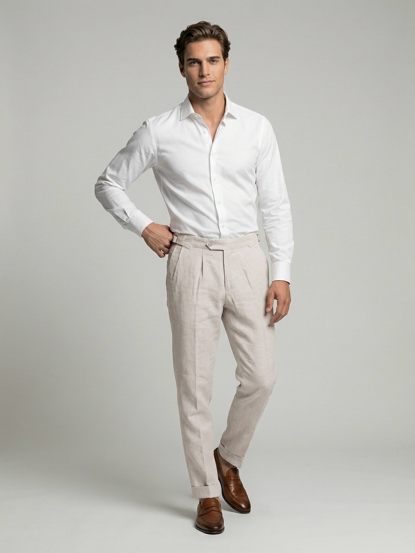 Celio* Men Off White Checked Slim Fit Cotton Trousers