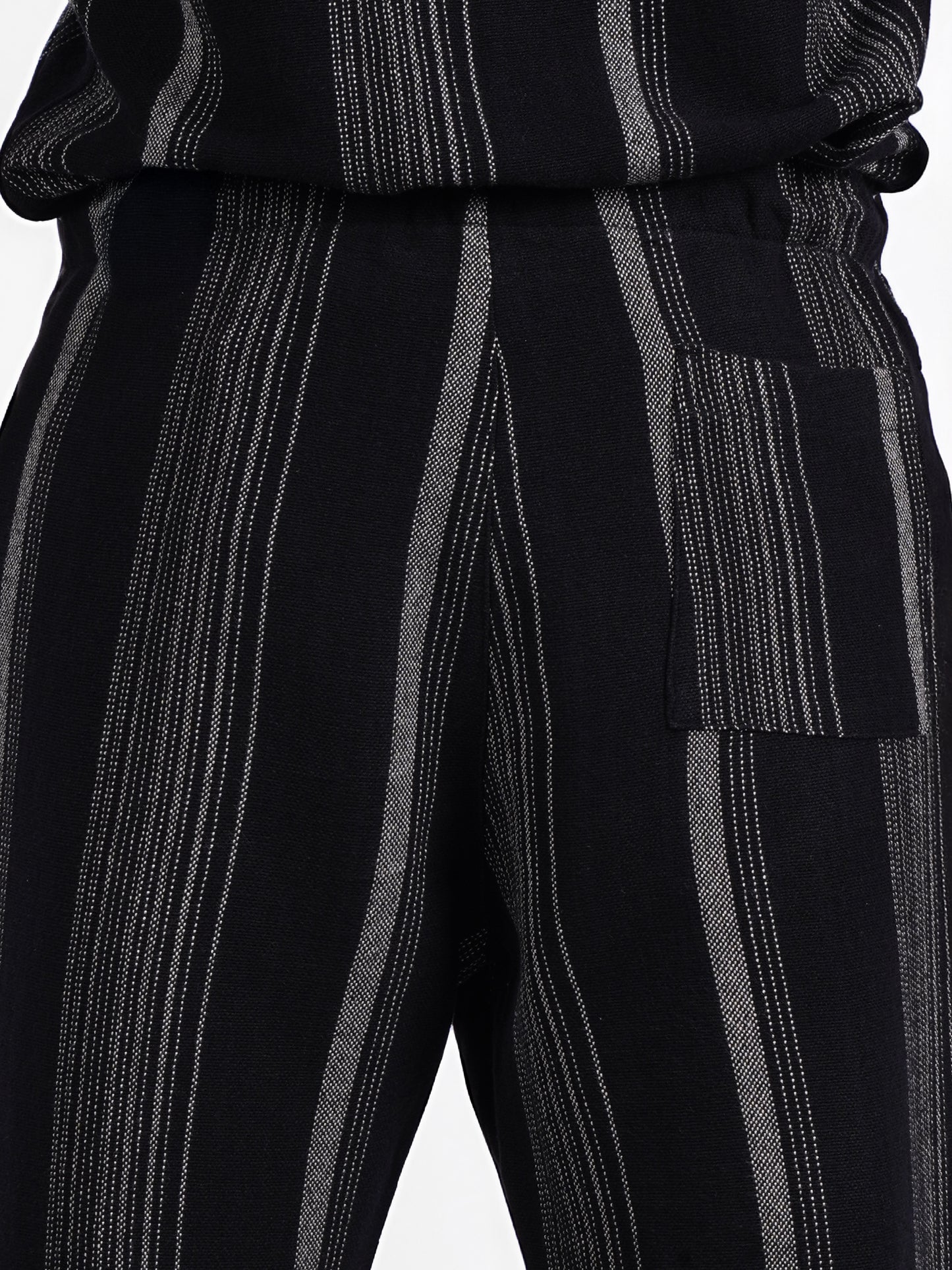 Celio* Men Black Striped Straight Fit Cotton Casual Trouser