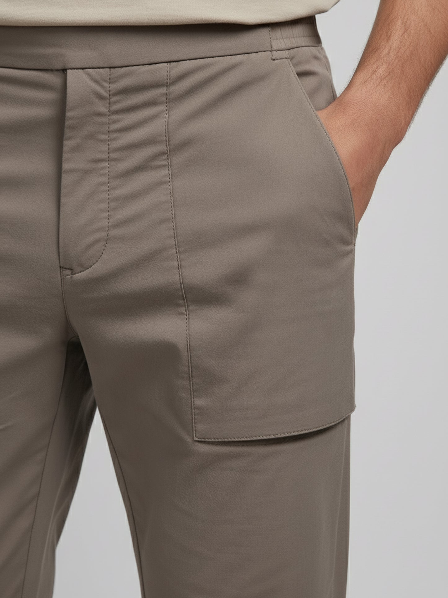 Celio* Men Beige Solid Regular Fit Nylon Trousers