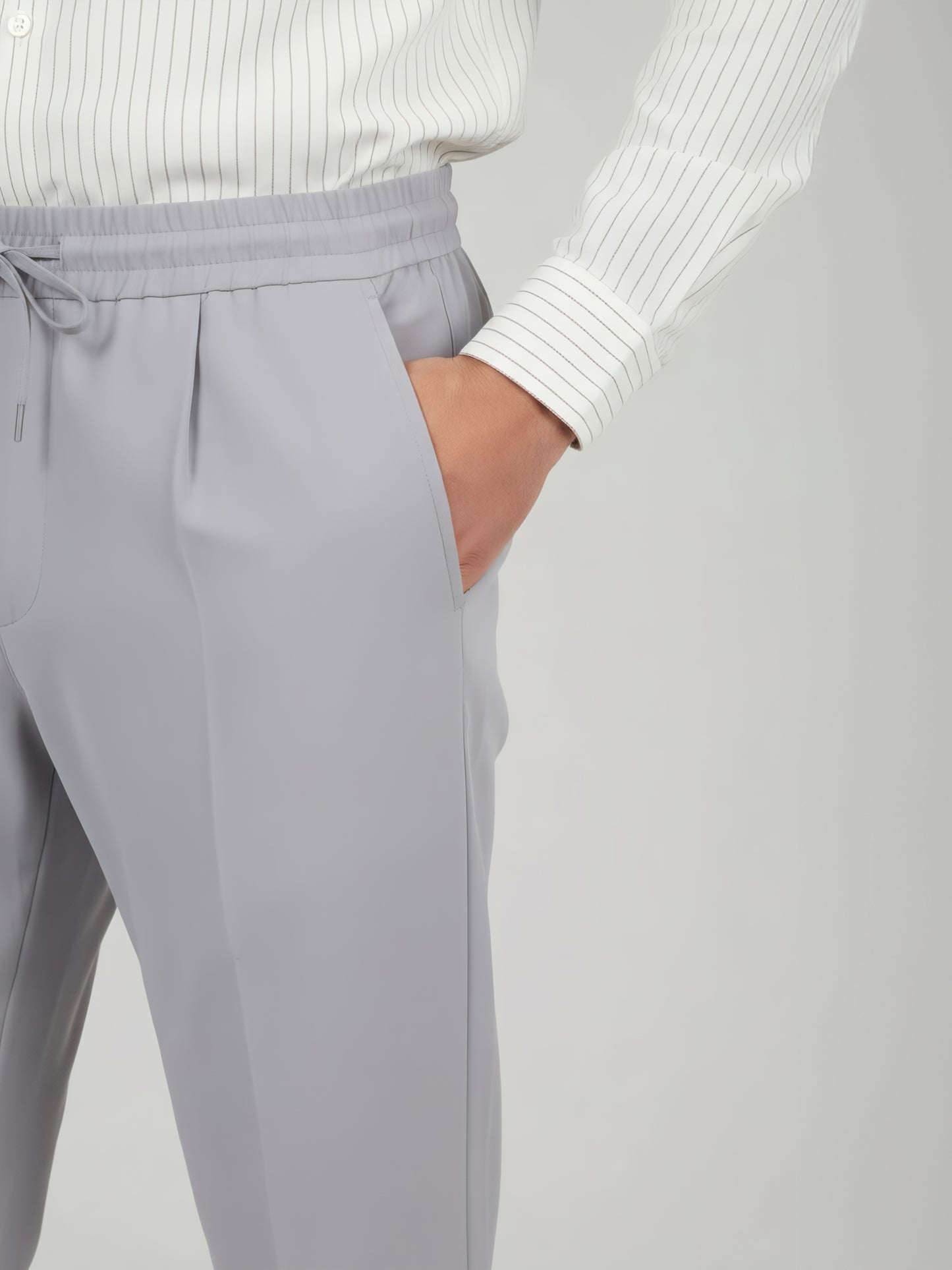 Celio* Men Grey Solid Straight Fit Poly-Blend Trousers