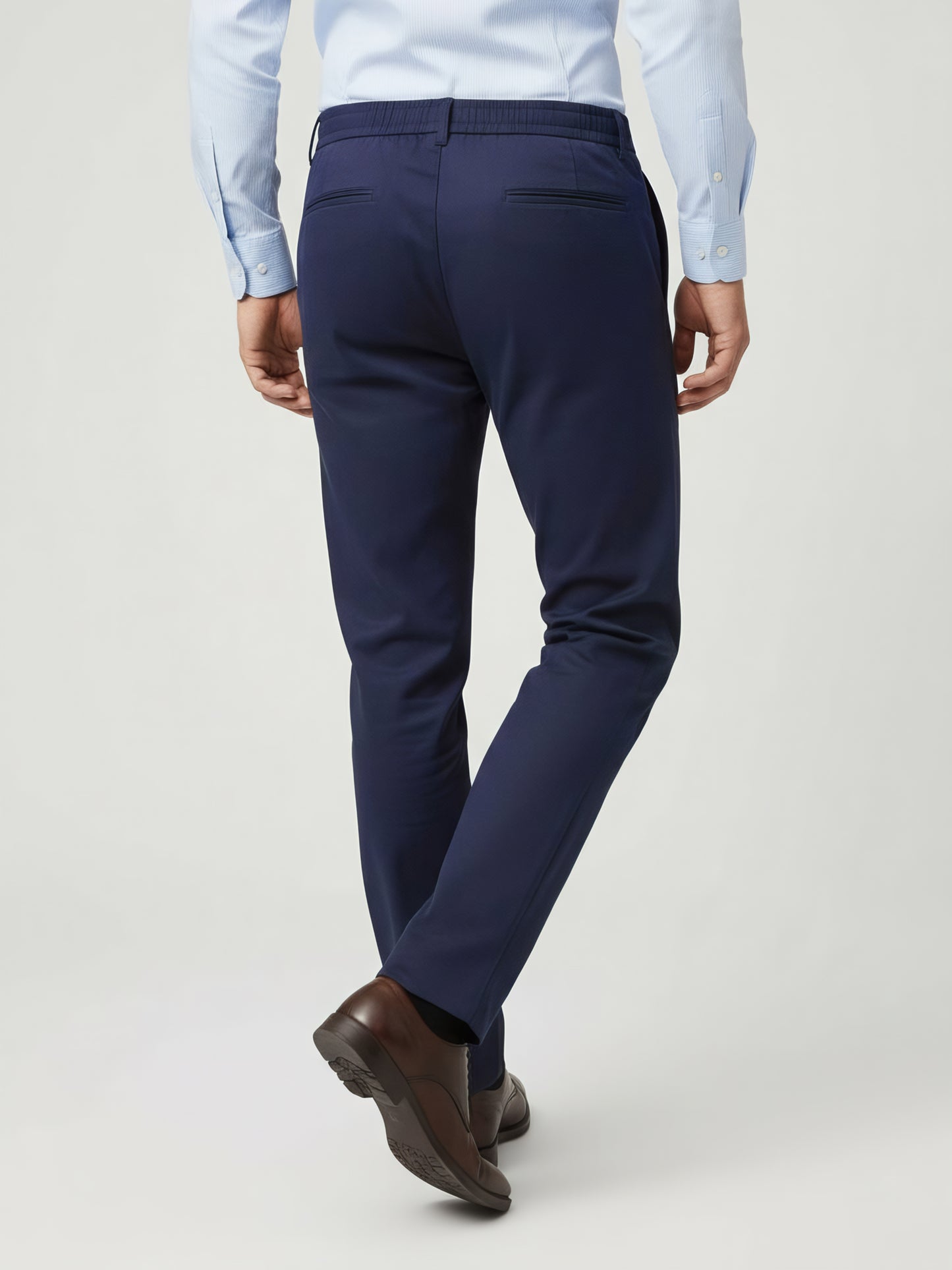 Celio* Men Navy Blue Solid Straight Fit Poly-Blend Trousers