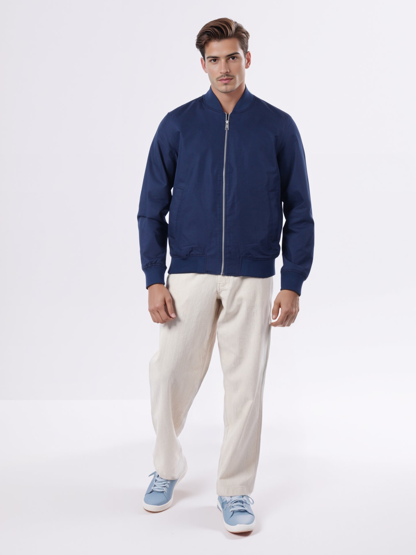 Celio* Men Navy Blue Solid Regular Fit Cotton Jackets