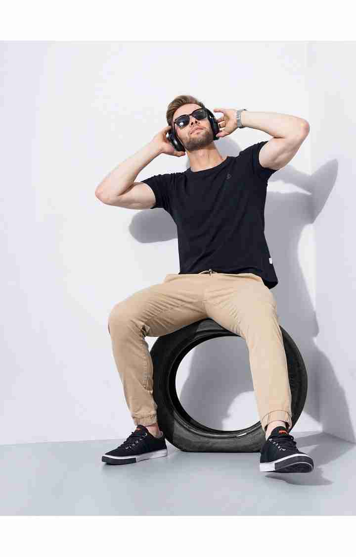 Celio* Cotton-Poly-Blend Jogger Fit Beige Trouser