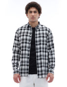 Regular Fit 100% Cotton Checked Spread Collar Shirt - Black