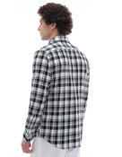 Regular Fit 100% Cotton Checked Spread Collar Shirt - Black