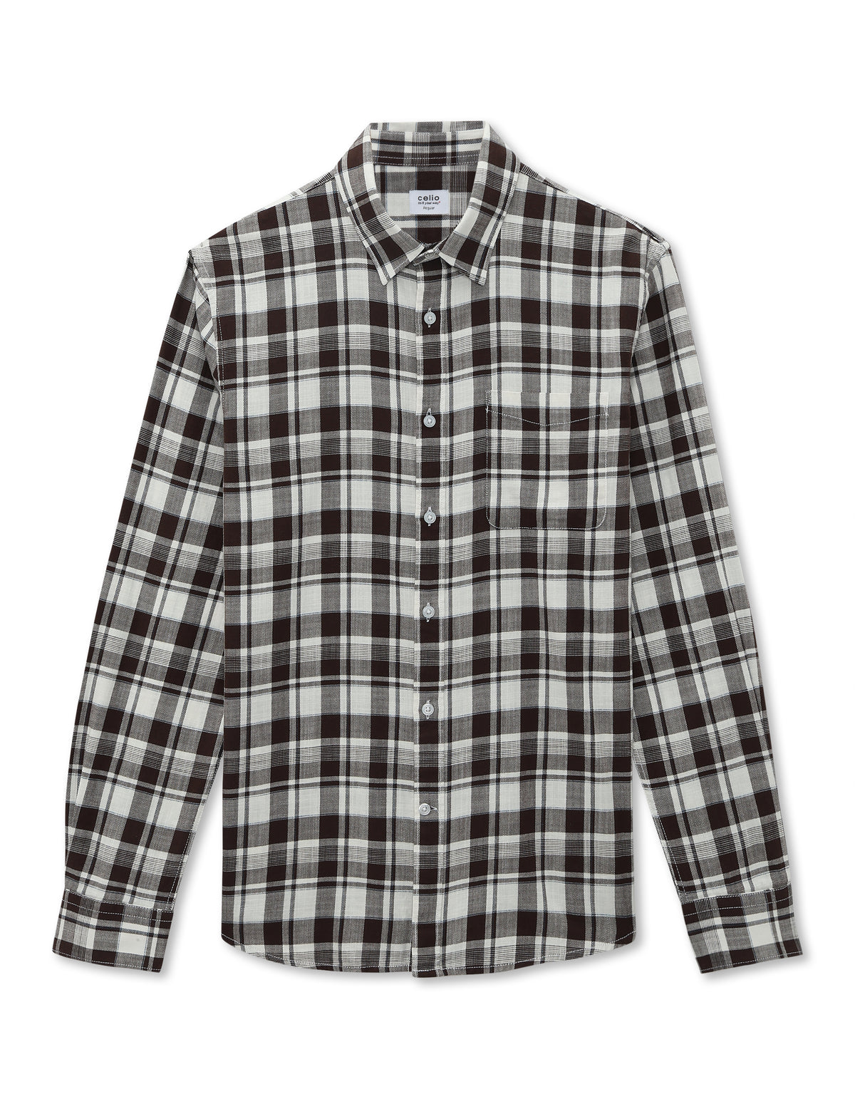 Regular Fit 100% Cotton Checked Spread Collar Shirt - Brown