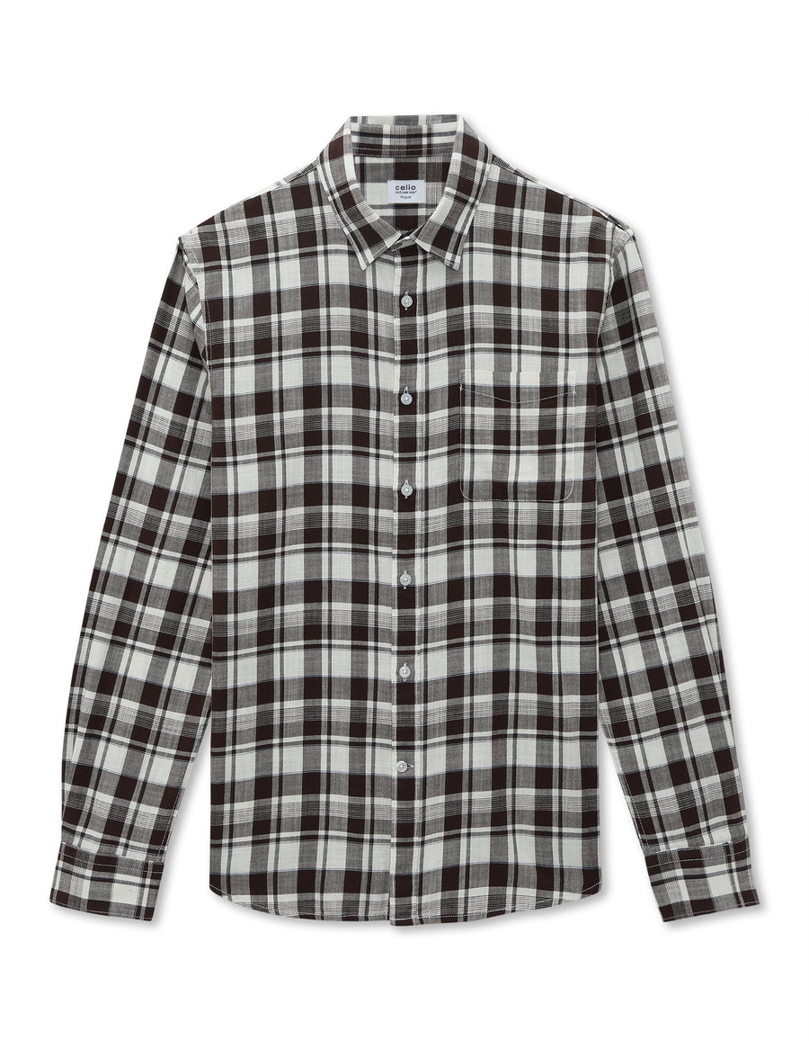 Regular Fit 100% Cotton Checked Spread Collar Shirt - Brown
