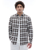 Regular Fit 100% Cotton Checked Spread Collar Shirt - Brown