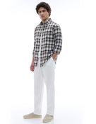 Regular Fit 100% Cotton Checked Spread Collar Shirt - Brown