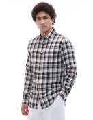 Regular Fit 100% Cotton Checked Spread Collar Shirt - Brown