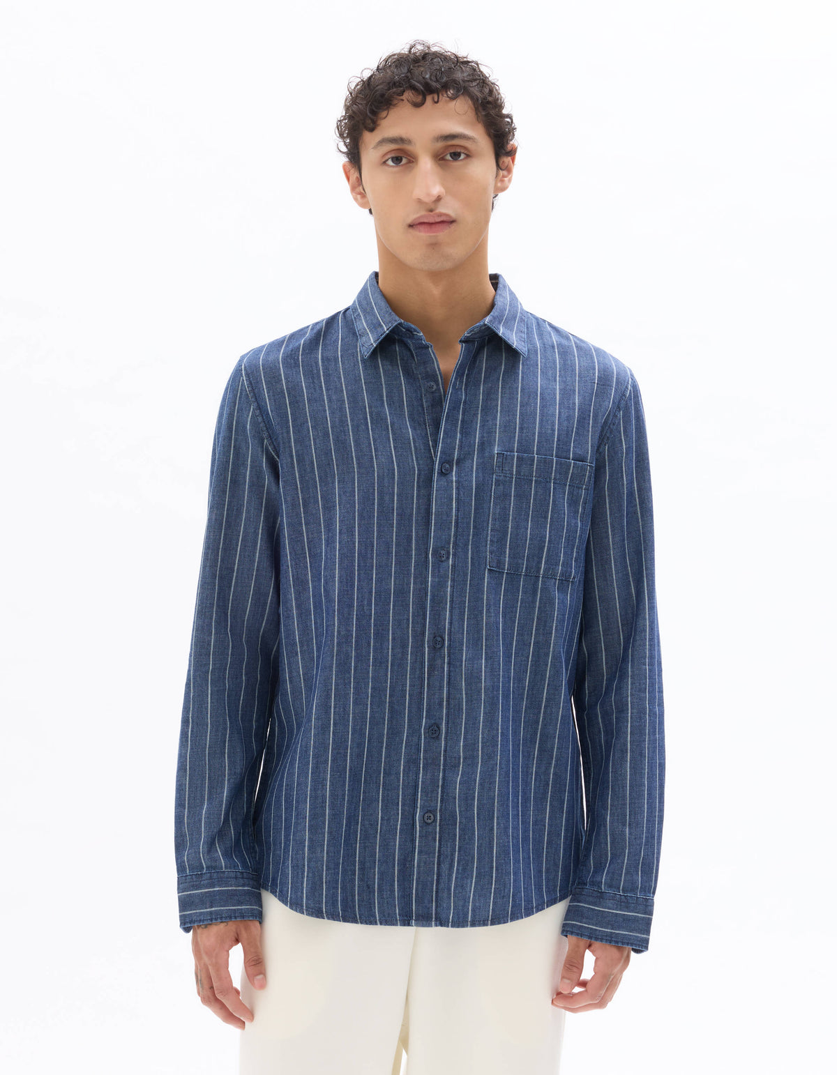 Regular Fit 100% Cotton Striped Spread Collar Shirt - Blue
