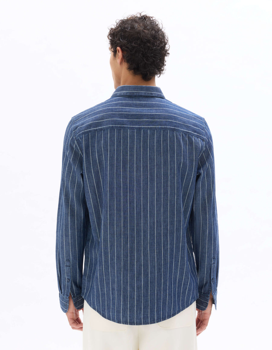 Regular Fit 100% Cotton Striped Spread Collar Shirt - Blue