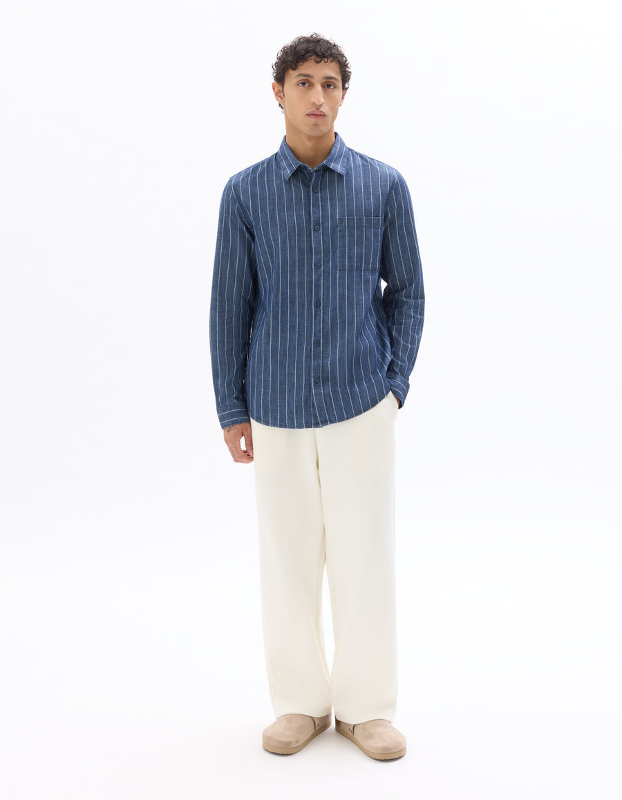 Regular Fit 100% Cotton Striped Spread Collar Shirt - Blue