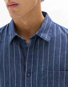 Regular Fit 100% Cotton Striped Spread Collar Shirt - Blue