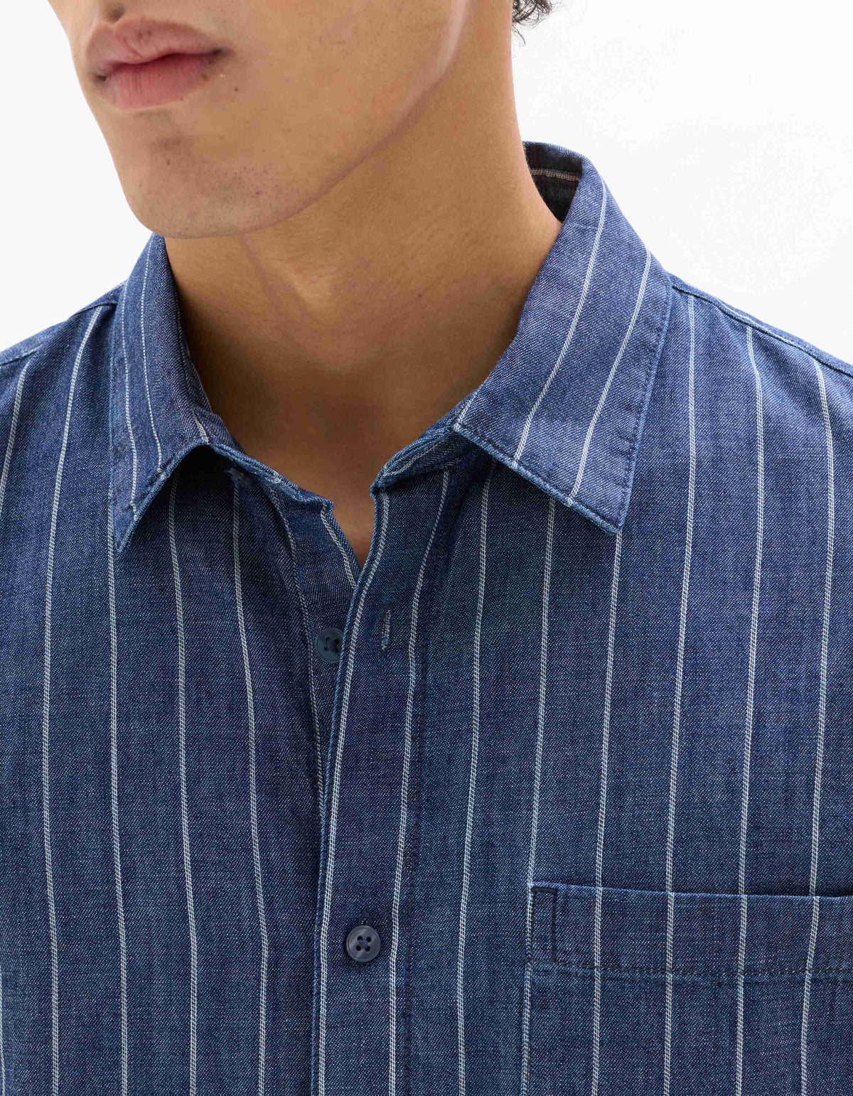 Regular Fit 100% Cotton Striped Spread Collar Shirt - Blue