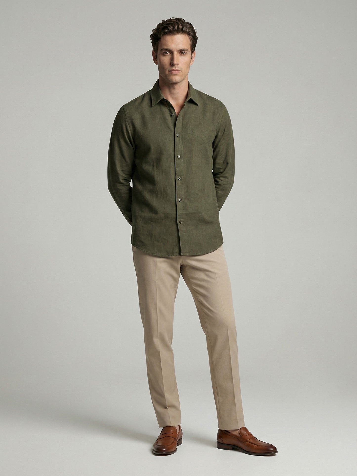 Celio* Men Olive Solid Regular Fit Cotton Shirts