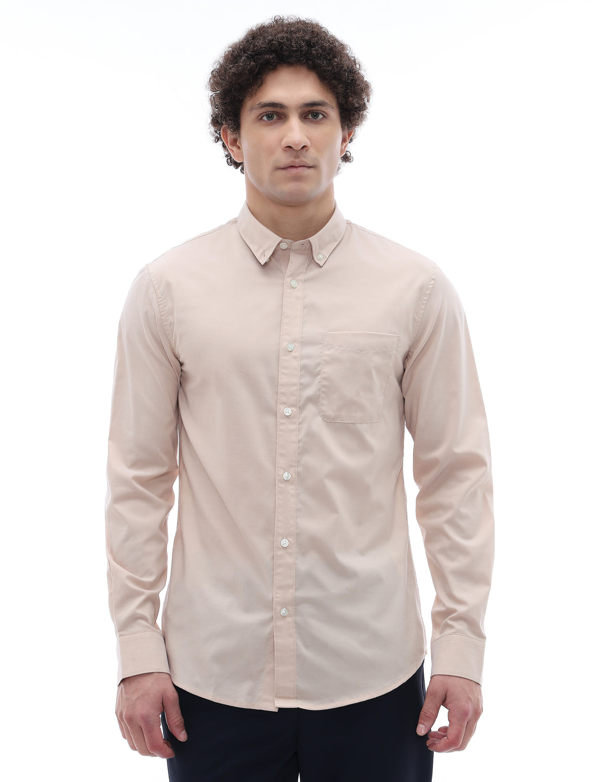 Regular Fit 100% Cotton Regular Collar Shirt - Beige