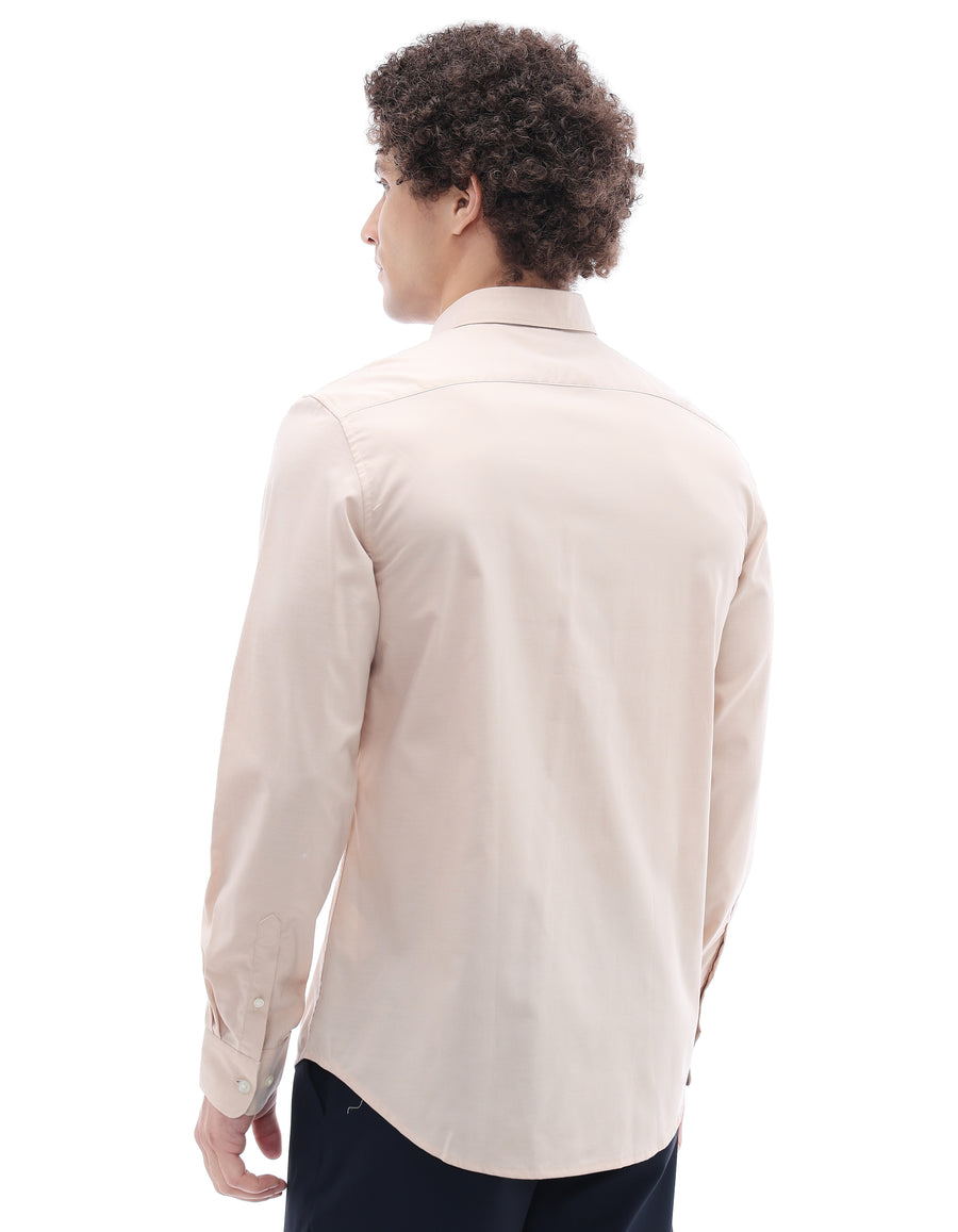 Regular Fit 100% Cotton Regular Collar Shirt - Beige