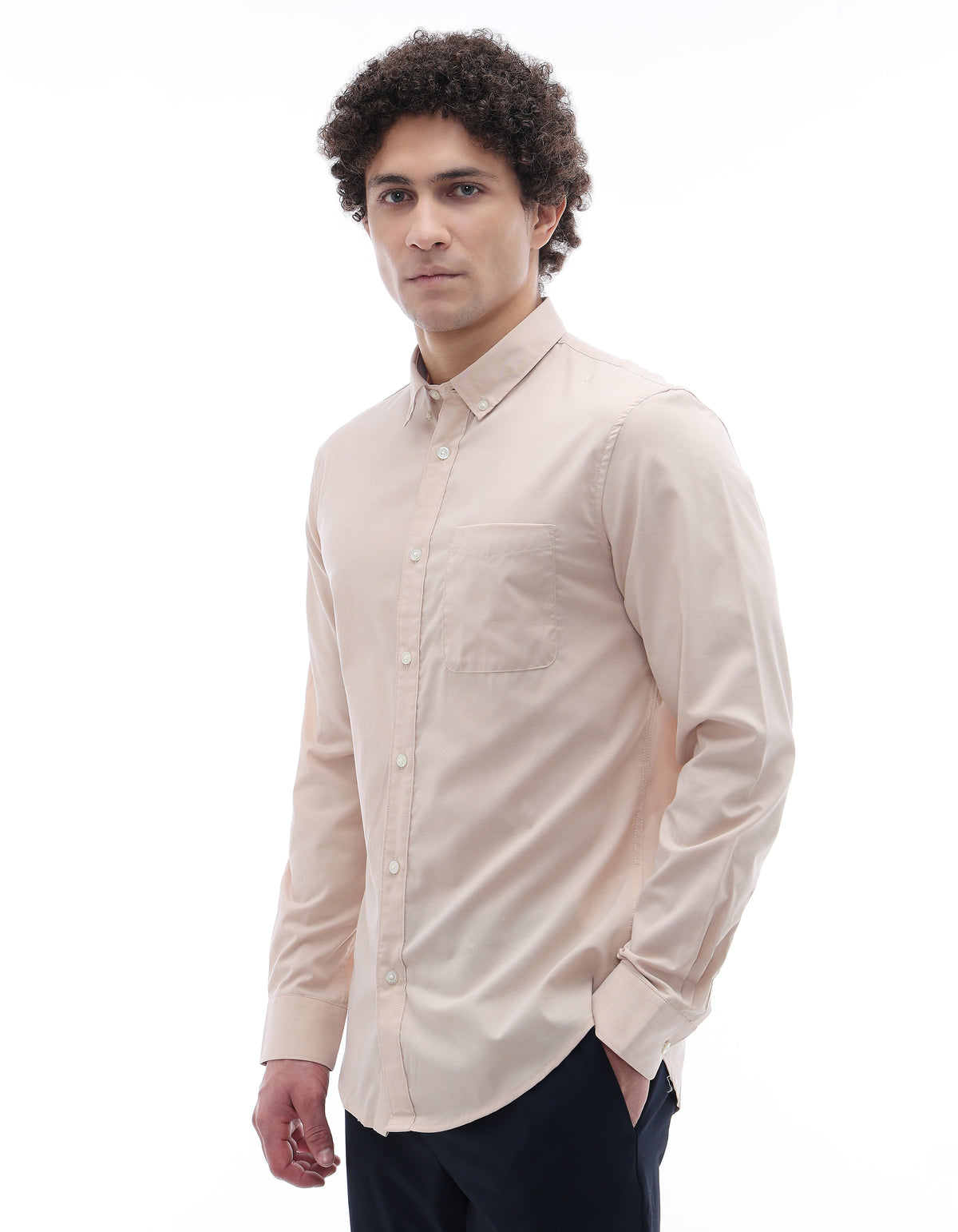 Regular Fit 100% Cotton Regular Collar Shirt - Beige