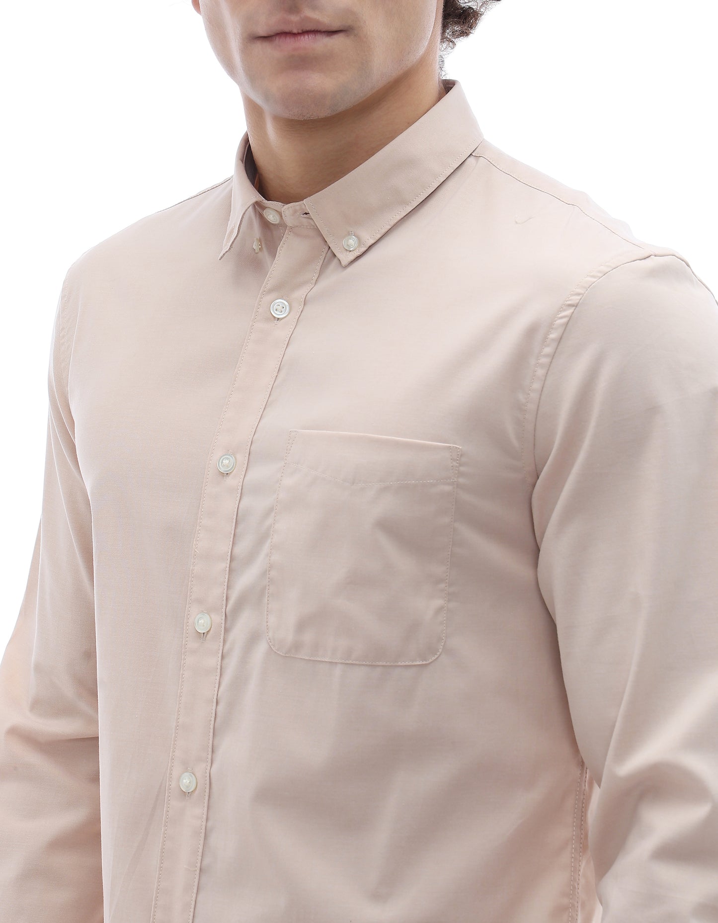 Regular Fit 100% Cotton Regular Collar Shirt - Beige