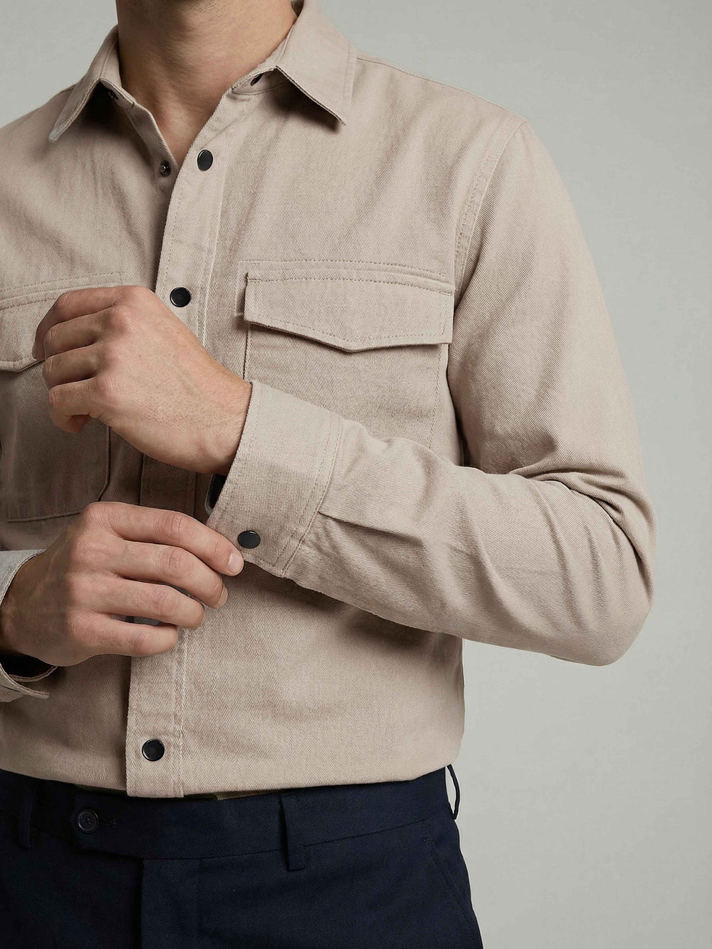 Celio* Men Beige Solid Oversized Cotton Shirts