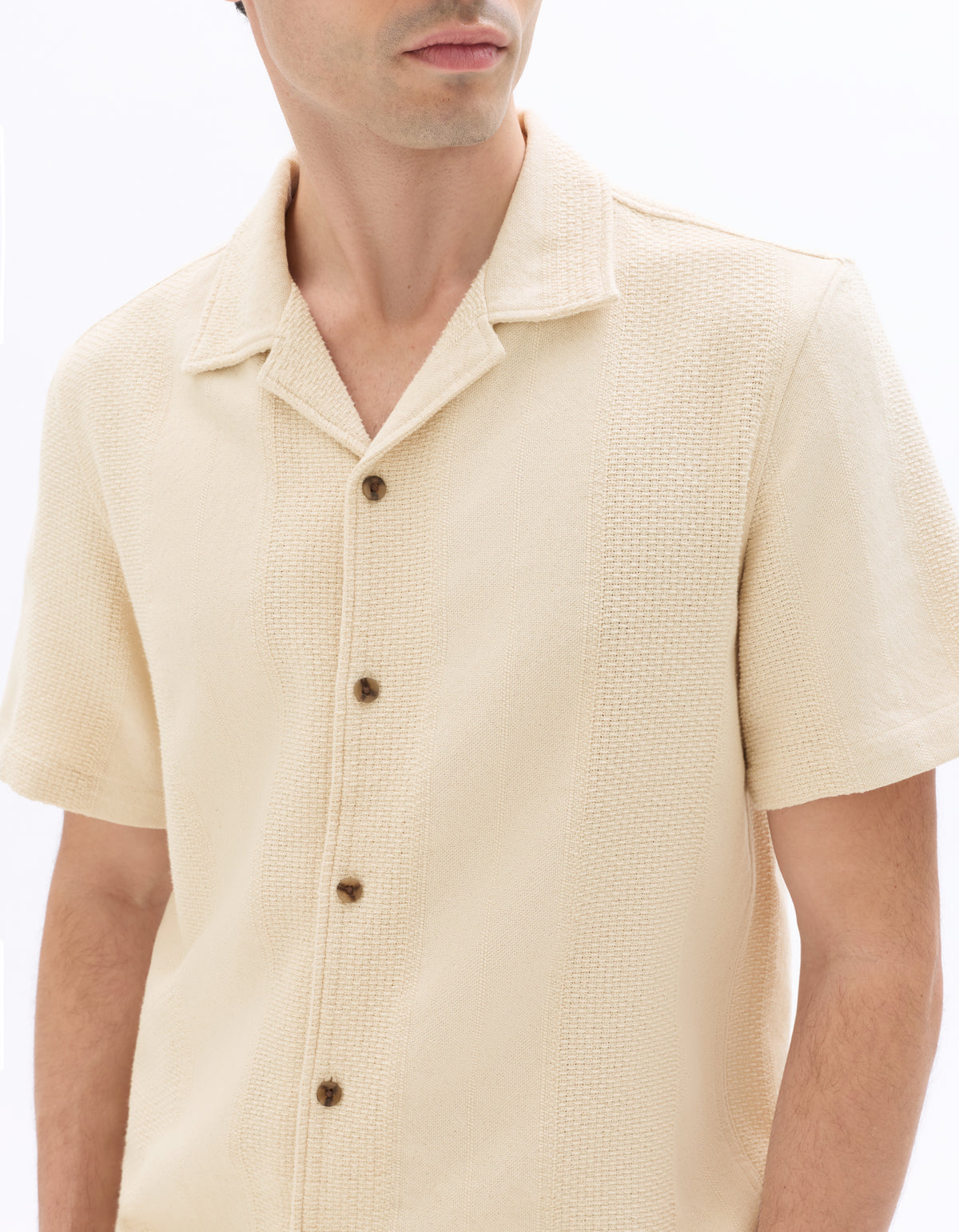 Regular Fit 100% Cotton Cuban Collar Shirt - Beige