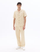Regular Fit 100% Cotton Cuban Collar Shirt - Beige