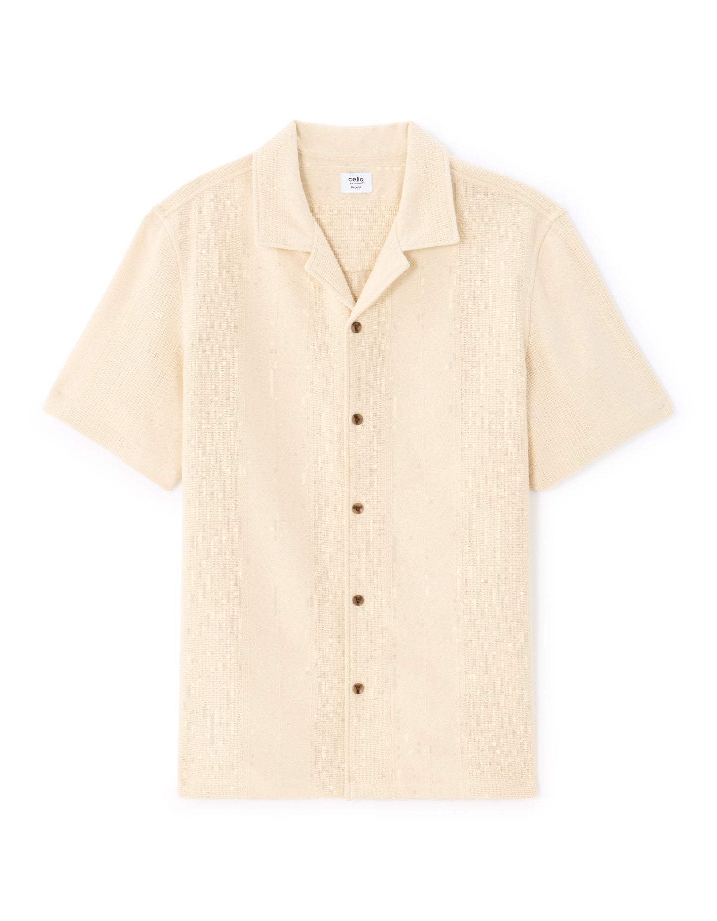 Regular Fit 100% Cotton Cuban Collar Shirt - Beige