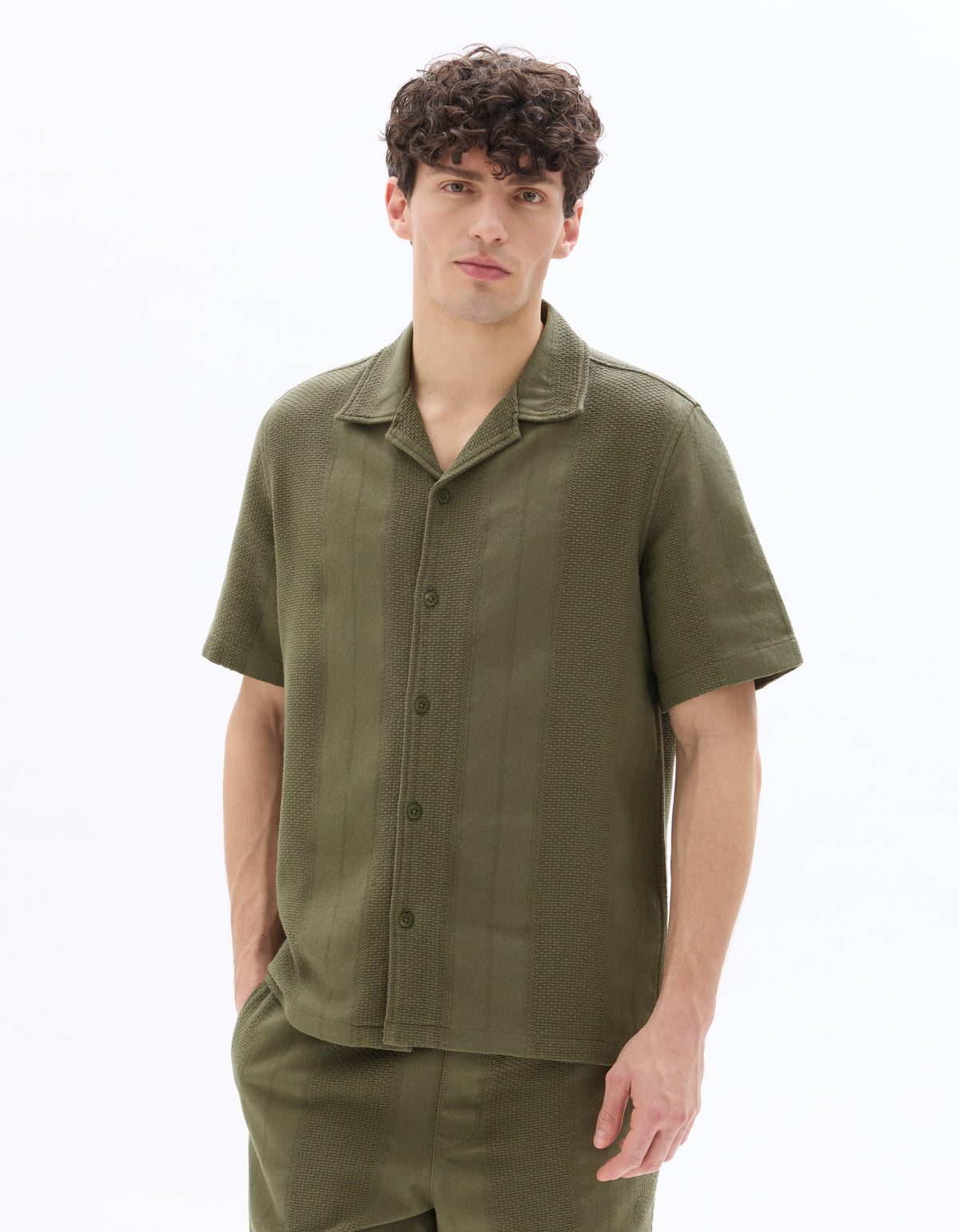 Regular Fit 100% Cotton Cuban Collar Shirt - Khaki