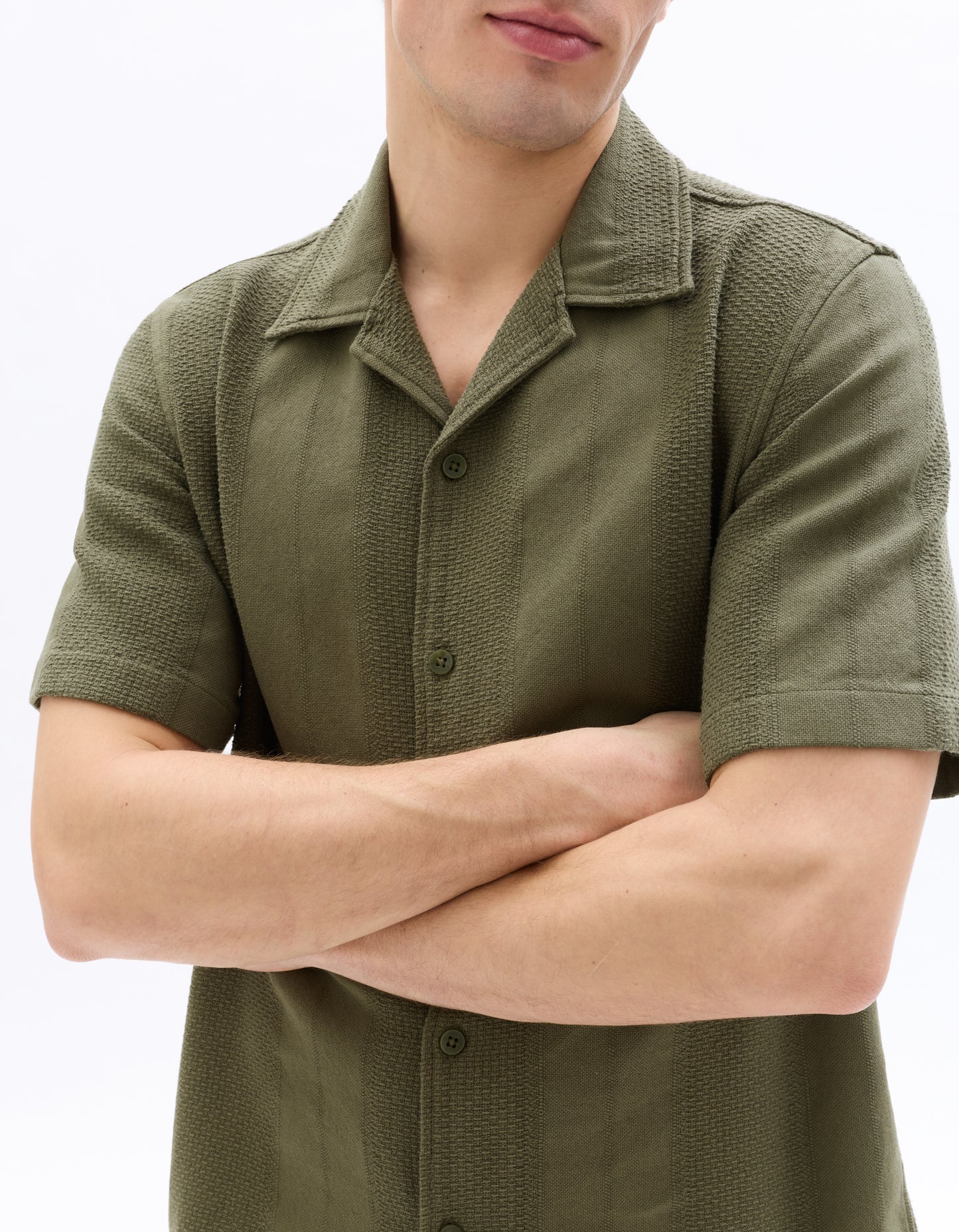 Regular Fit 100% Cotton Cuban Collar Shirt - Khaki